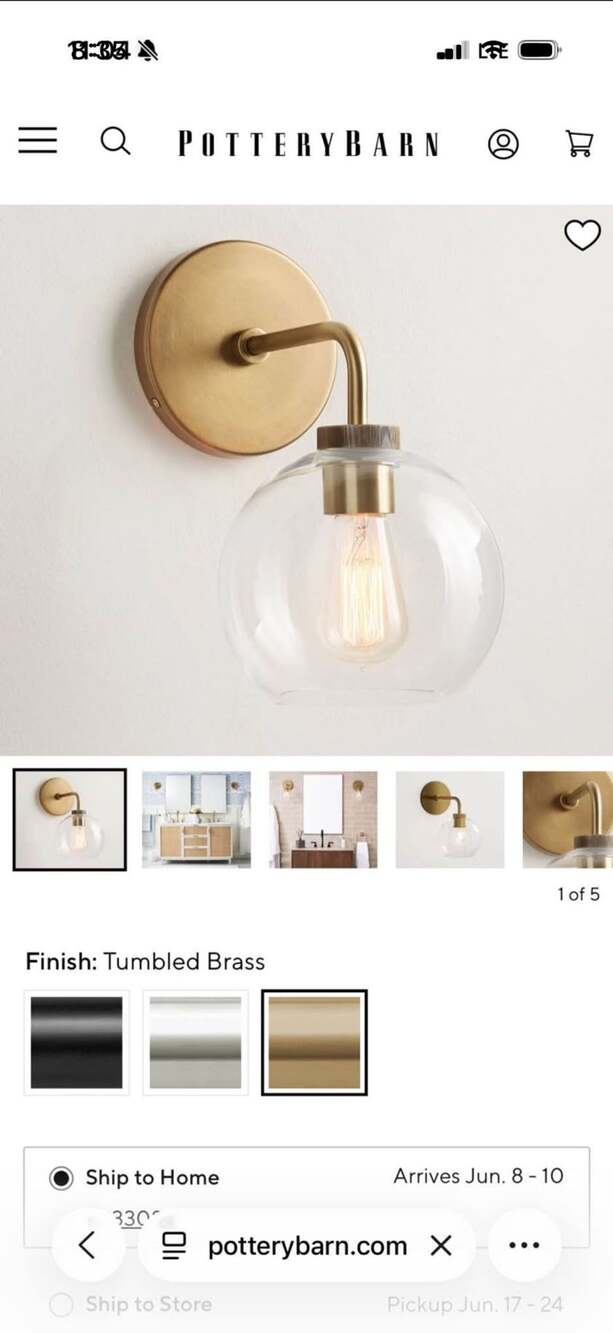 Pottery Barn Reagan Wall Sconce Tumbled Brass pair